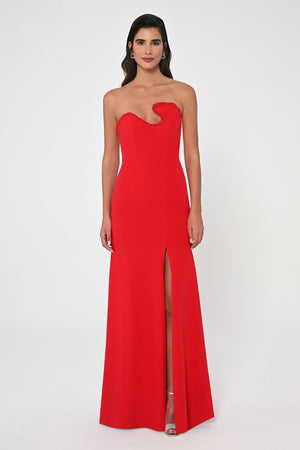 Strapless Embellished Asymmetrical Crepe Long Dress