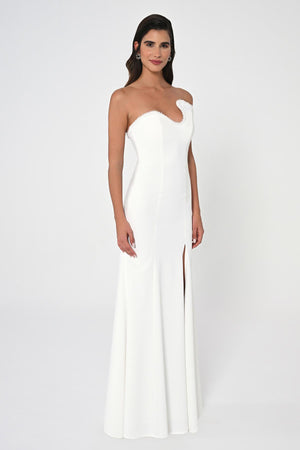 Strapless Embellished Asymmetrical Crepe Long Dress