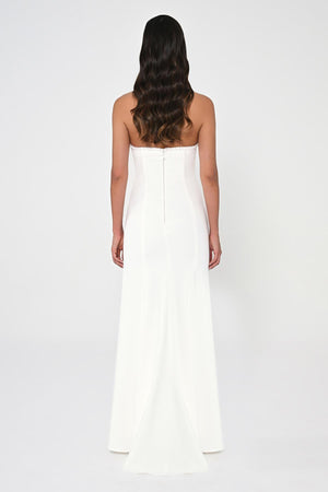 Strapless Embellished Asymmetrical Crepe Long Dress