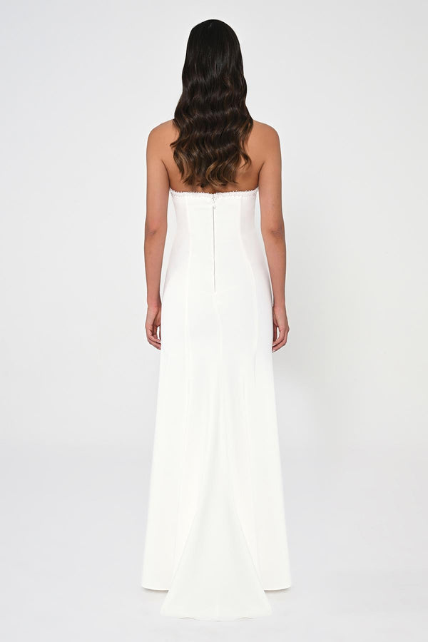 Strapless Embellished Asymmetrical Crepe Long Dress
