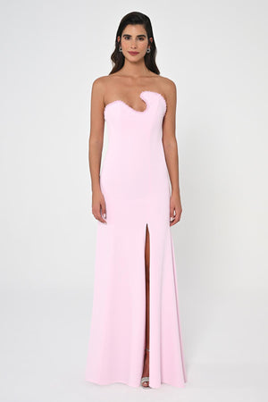 Strapless Embellished Asymmetrical Crepe Long Dress
