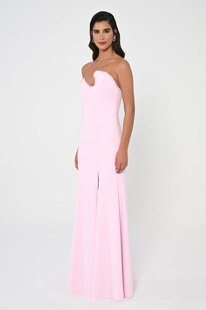 Strapless Embellished Asymmetrical Crepe Long Dress