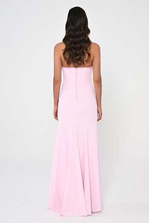 Strapless Embellished Asymmetrical Crepe Long Dress