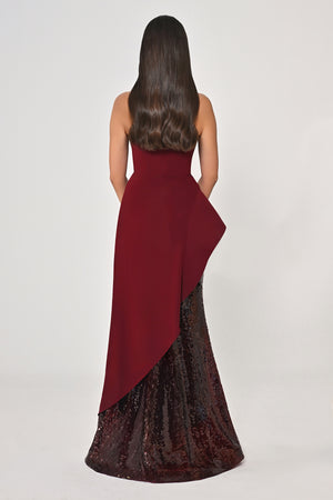 Strapless Top Crepe Skirt Sequin Long Dress