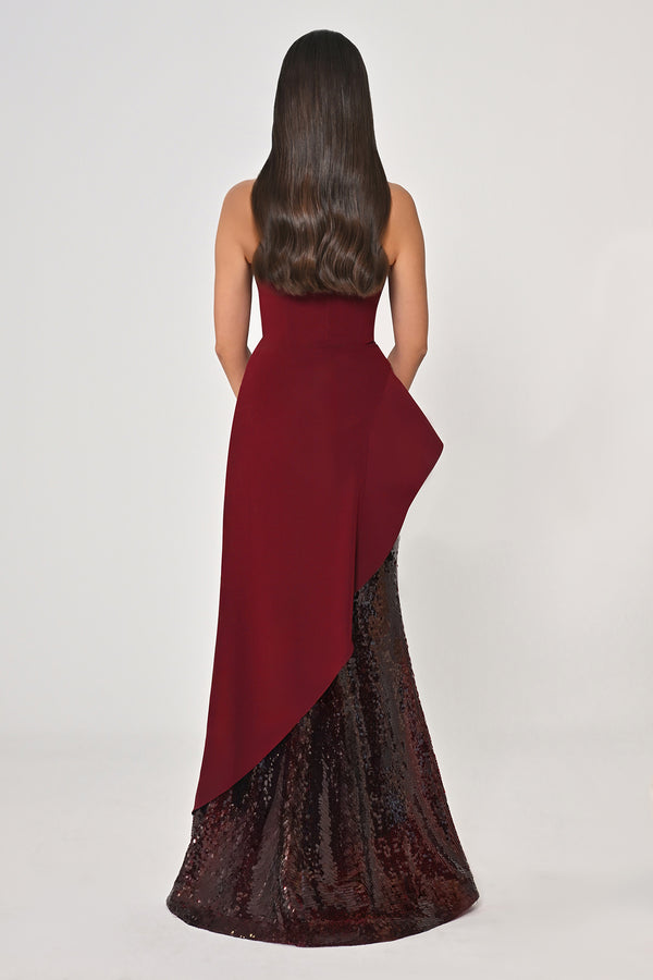 Strapless Top Crepe Skirt Sequin Long Dress