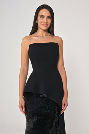 Strapless Top Crepe Skirt Sequin Long Dress