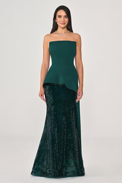Strapless Top Crepe Skirt Sequin Long Dress
