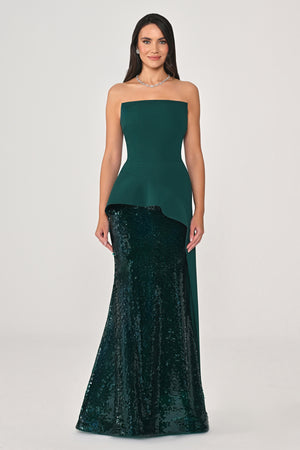 Strapless Top Crepe Skirt Sequin Long Dress