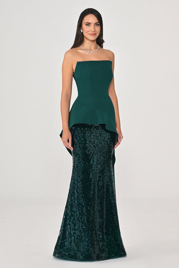 Strapless Top Crepe Skirt Sequin Long Dress