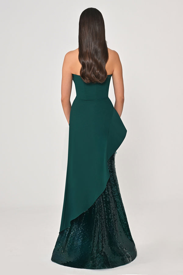 Strapless Top Crepe Skirt Sequin Long Dress