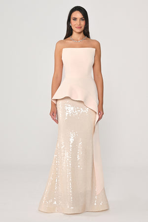 Strapless Top Crepe Skirt Sequin Long Dress