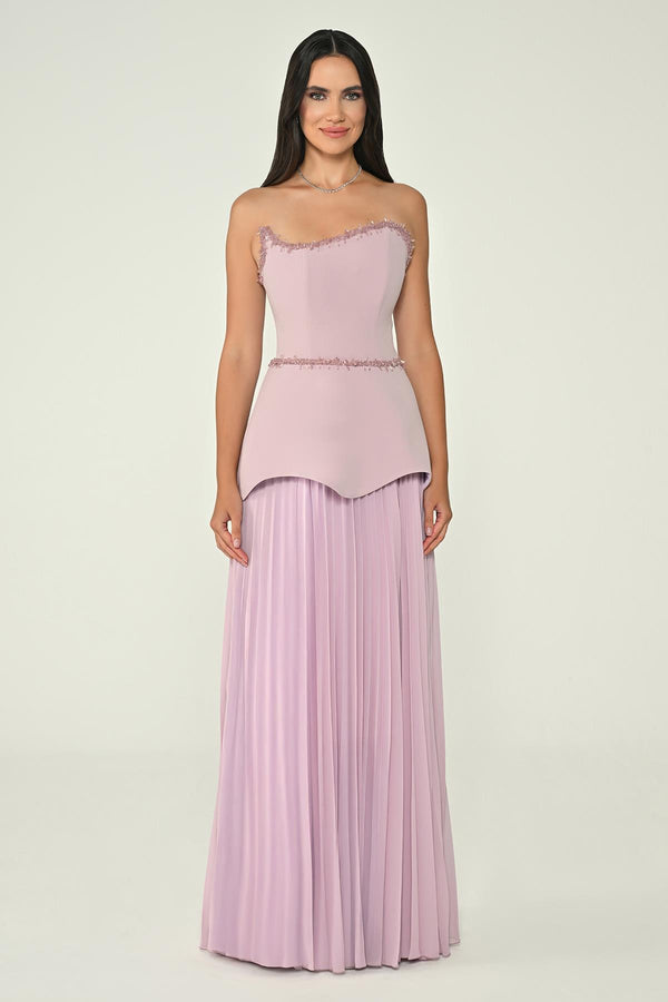 Strapless Top Crepe Skirt Chiffon Long Dress