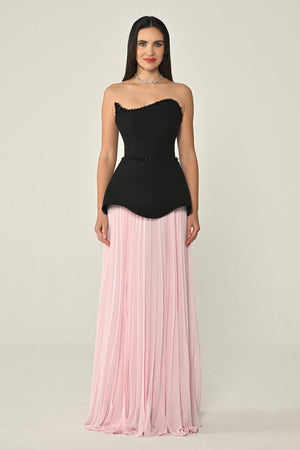 Strapless Top Crepe Skirt Chiffon Long Dress