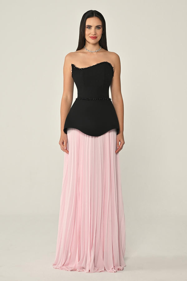 Strapless Top Crepe Skirt Chiffon Long Dress