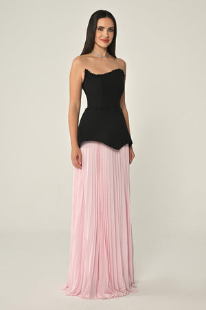 Strapless Top Crepe Skirt Chiffon Long Dress