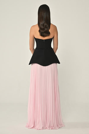 Strapless Top Crepe Skirt Chiffon Long Dress
