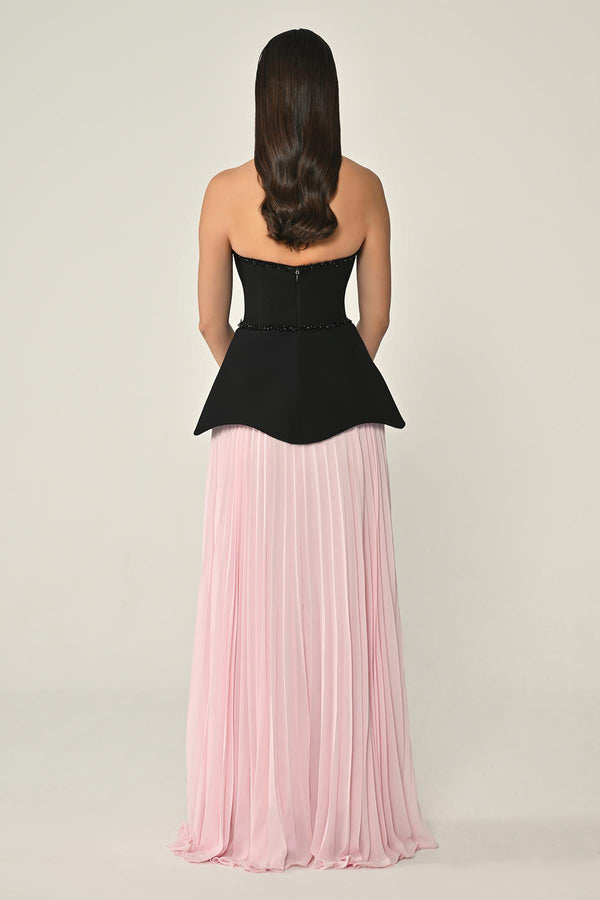 Strapless Top Crepe Skirt Chiffon Long Dress