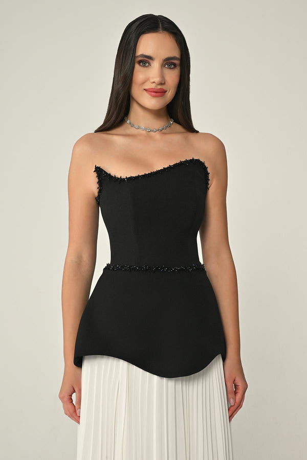 Strapless Top Crepe Skirt Chiffon Long Dress