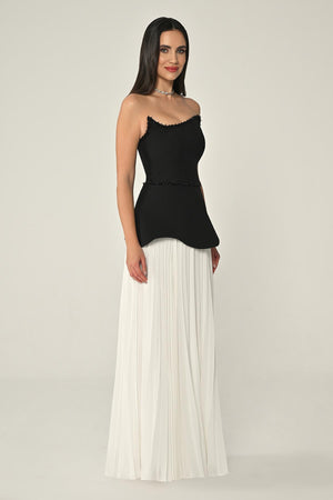 Strapless Top Crepe Skirt Chiffon Long Dress