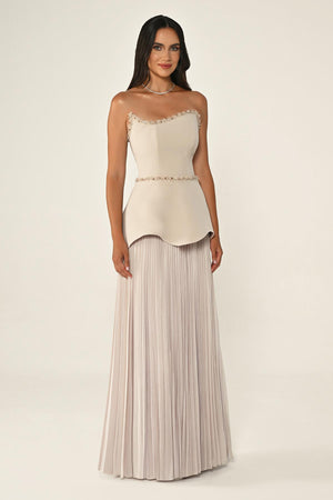 Strapless Top Crepe Skirt Chiffon Long Dress