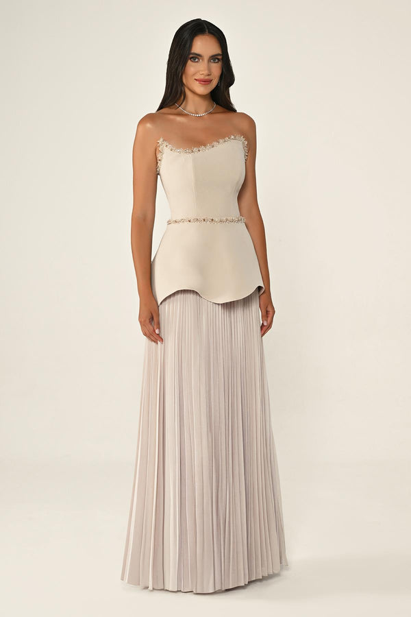 Strapless Top Crepe Skirt Chiffon Long Dress