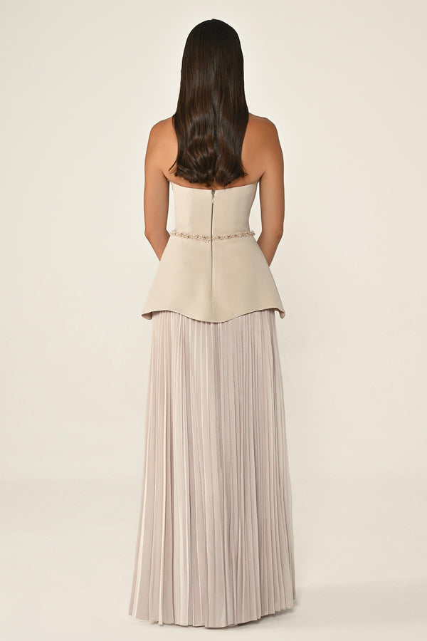 Strapless Top Crepe Skirt Chiffon Long Dress