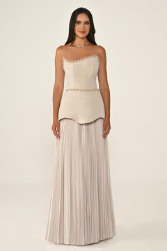 Strapless Top Crepe Skirt Chiffon Long Dress