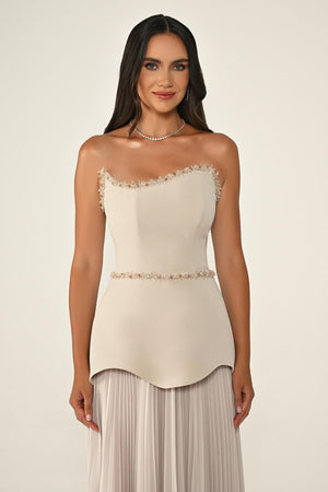 Strapless Top Crepe Skirt Chiffon Long Dress