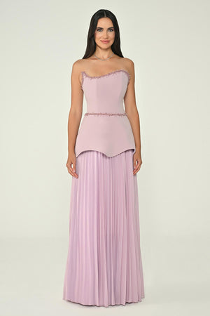 Strapless Top Crepe Skirt Chiffon Long Dress