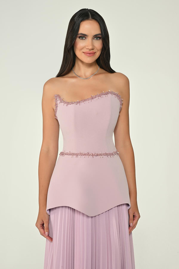 Strapless Top Crepe Skirt Chiffon Long Dress