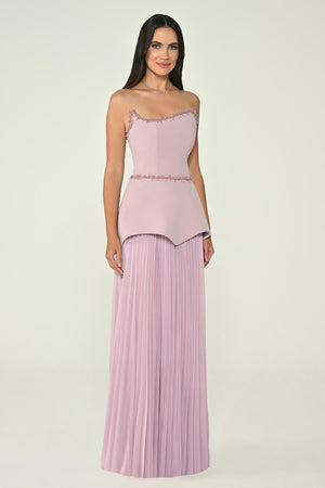 Strapless Top Crepe Skirt Chiffon Long Dress