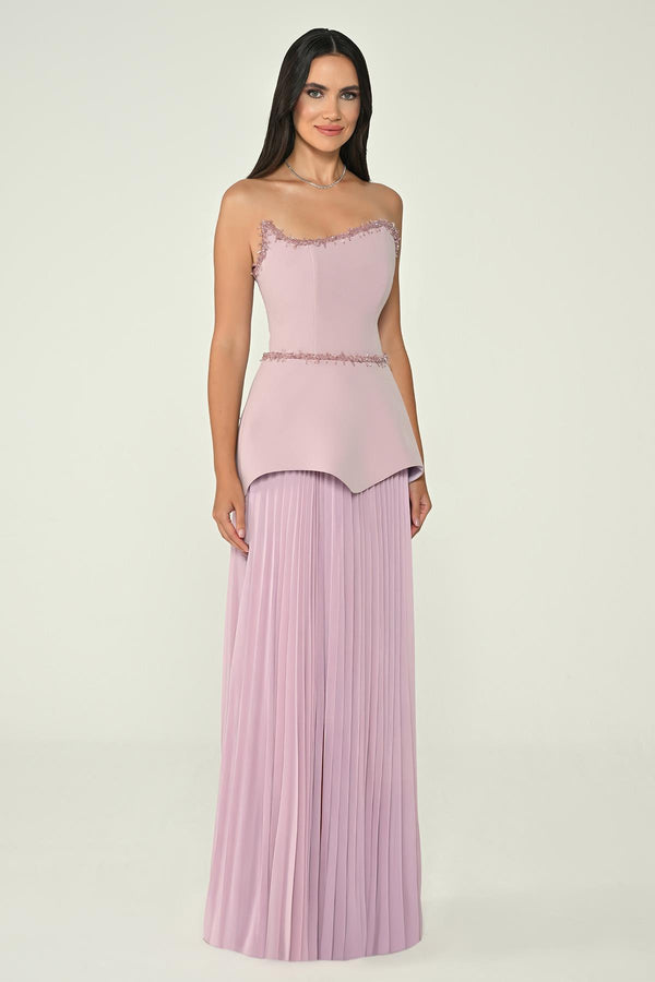 Strapless Top Crepe Skirt Chiffon Long Dress