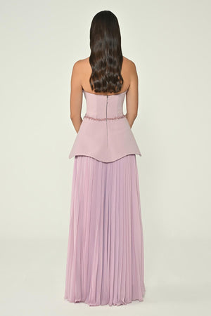 Strapless Top Crepe Skirt Chiffon Long Dress