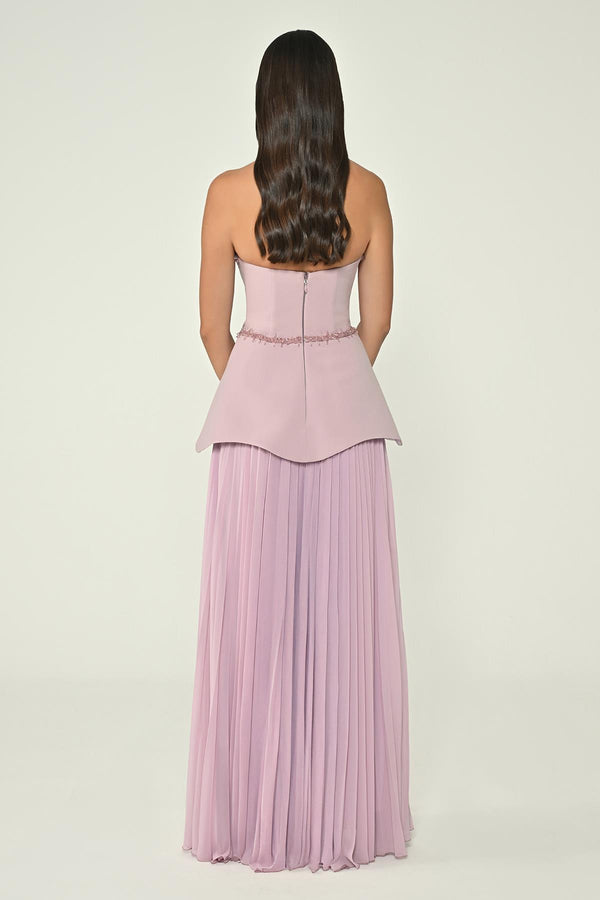 Strapless Top Crepe Skirt Chiffon Long Dress