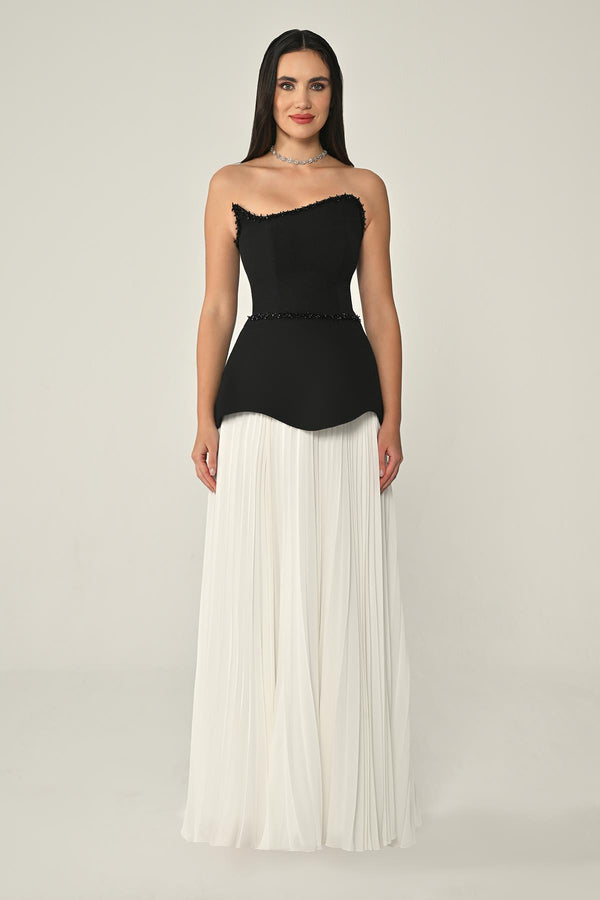 Strapless Top Crepe Skirt Chiffon Long Dress