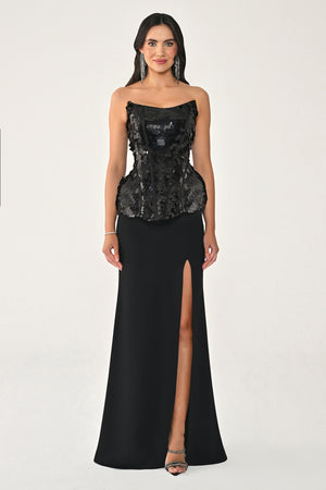 Strapless Sequin Top and Skirt Knit Long Dress