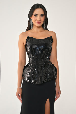Strapless Sequin Top and Skirt Knit Long Dress