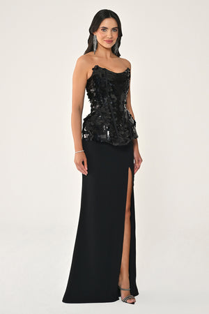 Strapless Sequin Top and Skirt Knit Long Dress