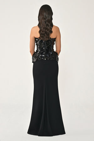 Strapless Sequin Top and Skirt Knit Long Dress