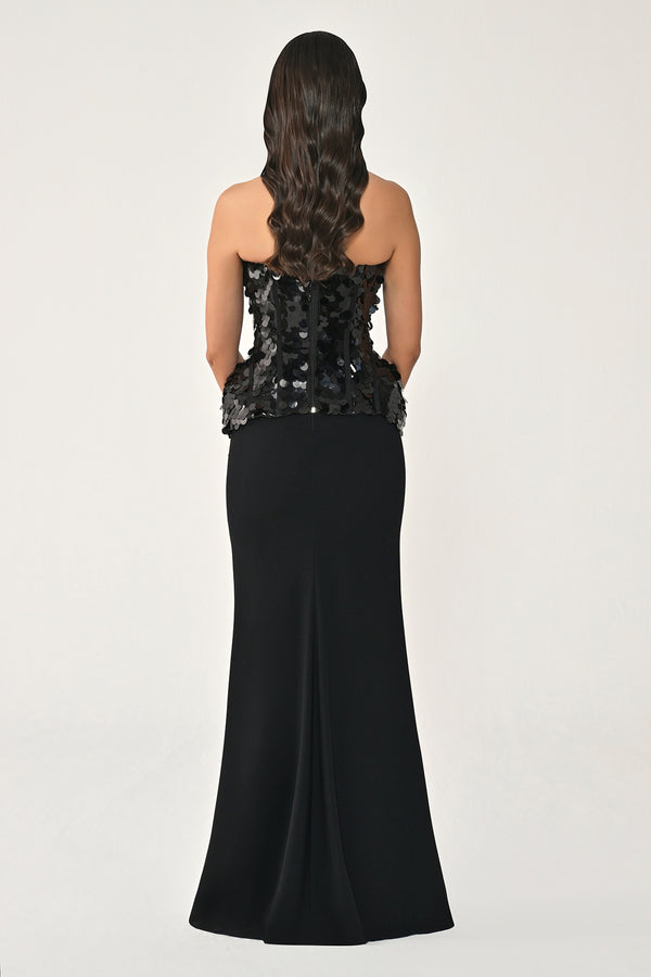 Strapless Sequin Top and Skirt Knit Long Dress