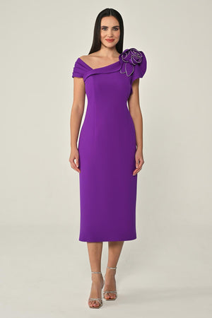 Crepe Midi Dress with Stones and Floral Detail