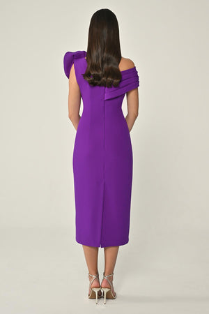 Crepe Midi Dress with Stones and Floral Detail