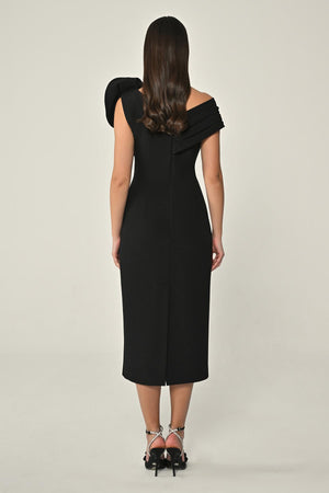 Crepe Midi Dress with Stones and Floral Detail