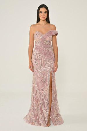 One Shoulder Side Slit Sequin Maxi Dress