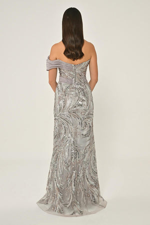 One Shoulder Side Slit Sequin Maxi Dress