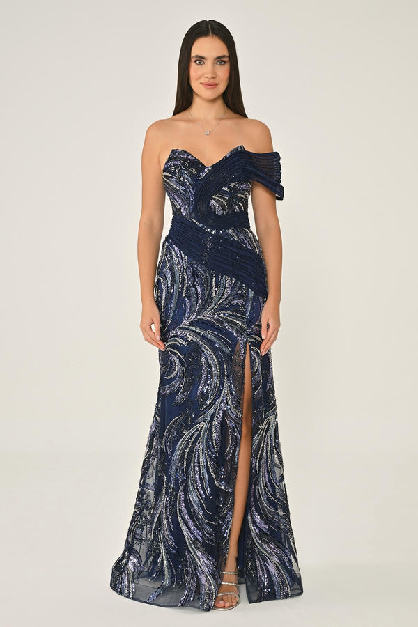 One Shoulder Side Slit Sequin Maxi Dress