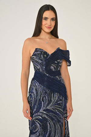 One Shoulder Side Slit Sequin Maxi Dress