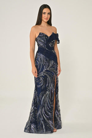 One Shoulder Side Slit Sequin Maxi Dress