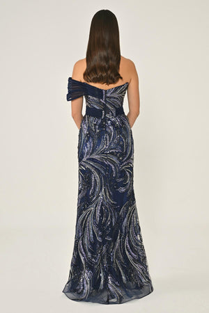 One Shoulder Side Slit Sequin Maxi Dress