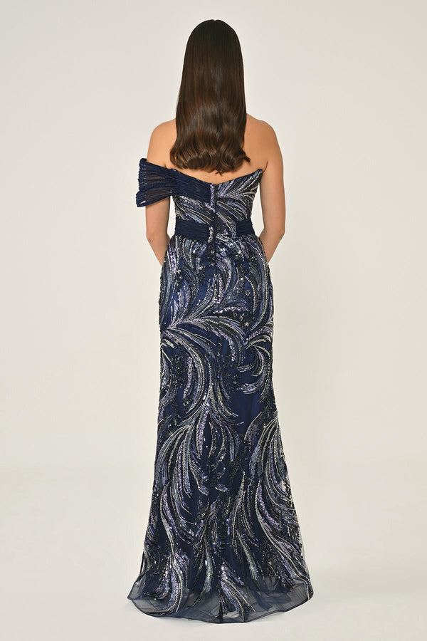 One Shoulder Side Slit Sequin Maxi Dress
